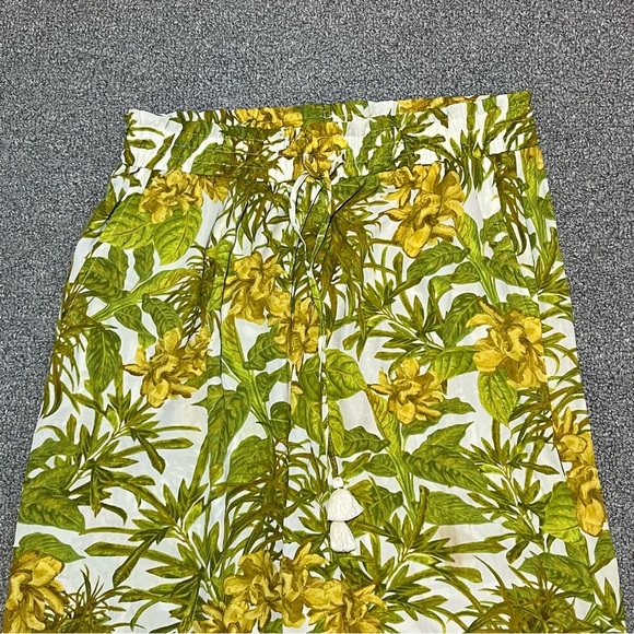 Rose & Olive Floral Sheer Wide Leg Pants Womens Size Medium Green Drawstring - Picture 2 of 11